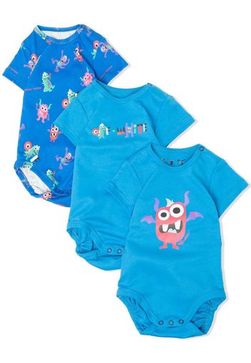 Off-White Kids cartoon-print three-pack bodysuits - Blau