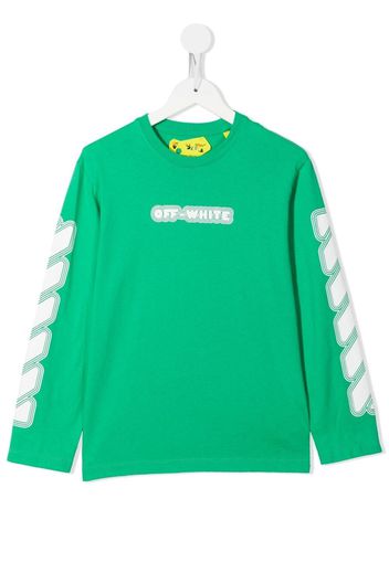 Off-White Kids logo print long sleeve T-shirt - Grün