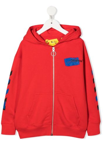 Off-White Kids logo-print zip-up hoodie - Rot