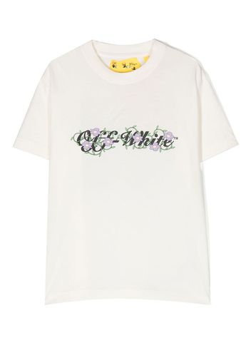 Off-White Kids floral logo-print cotton T-shirt - Weiß
