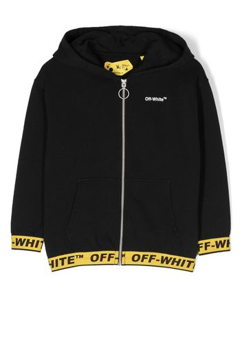 Off-White Kids logo-tape detail zipped hoodie - Schwarz