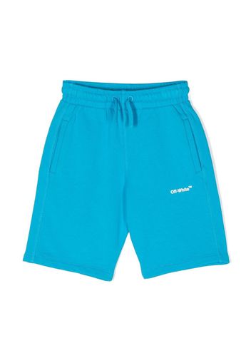 Off-White Kids logo print drawstring shorts - Blau