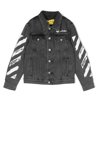 Off-White Kids chest logo-print detail denim jacket - Grau