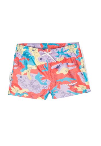 Off-White Kids logo-print swim shorts - Rot