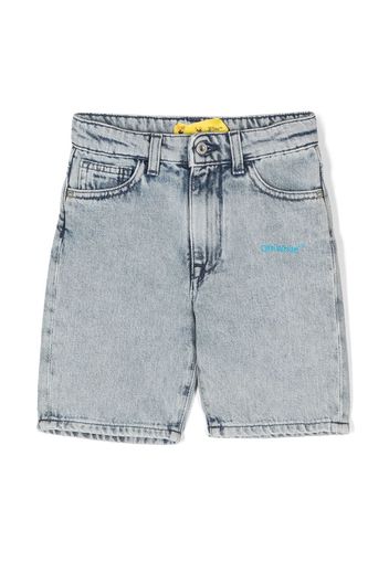 Off-White Kids Diag-stripe logo-print denim shorts - Blau