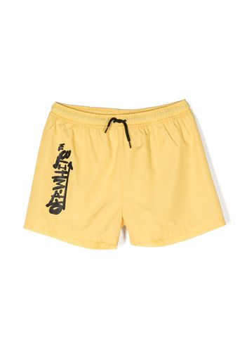 Off-White Kids logo-print swim shorts - Gelb