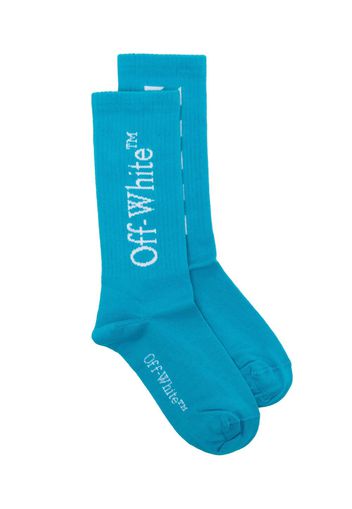 Off-White Kids Gerippte Socken mit Logo-Print - Blau