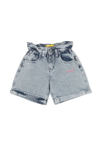 Off-White Kids logo-print denim shorts - Blau