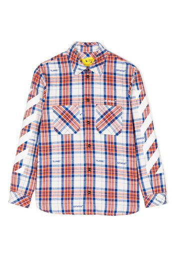 Off-White Kids Helvetica Diag-stripe check-pattern flannel shirt - Orange