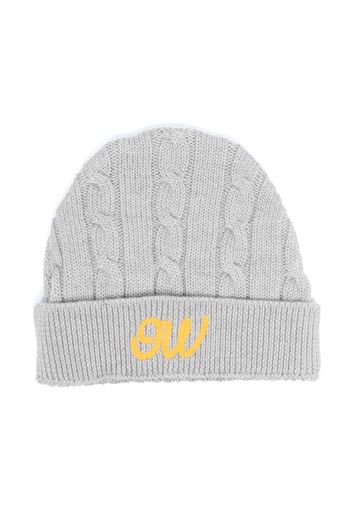 Off-White Kids logo-embroidered cable-knit beanie - Grau