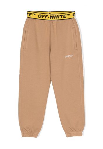 Off-White Kids logo-waistband cotton trousers - Braun