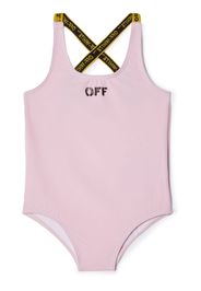 Off-White Kids logo-print crossover-straps swimsuit - Rosa