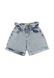 Off-White Kids logo-print denim shorts - Blau