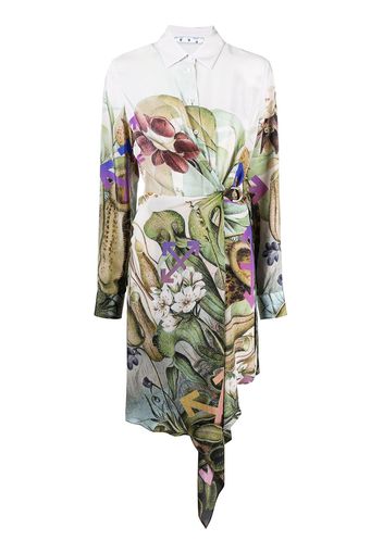 Off-White Hemdkleid mit botanischem Print - Weiß