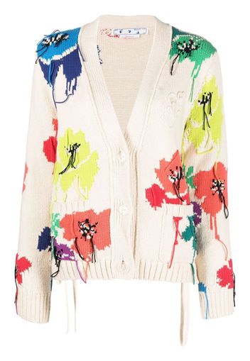 Off-White Cardigan mit Blumenstickerei - Weiß