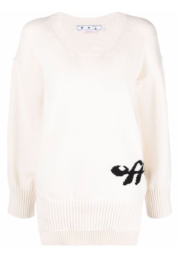 Off-White intarsia-logo high-low knitted jumper - Weiß