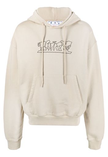 Off-White Hoodie mit Logo-Stickerei - Braun