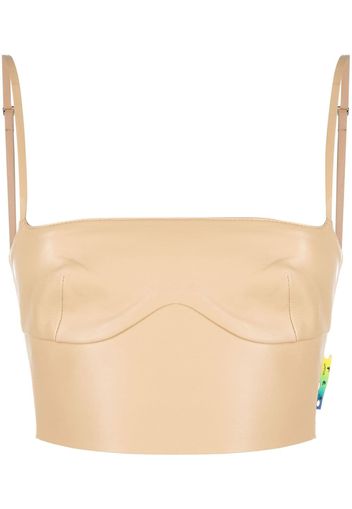 Off-White cropped leather bustier top - Nude