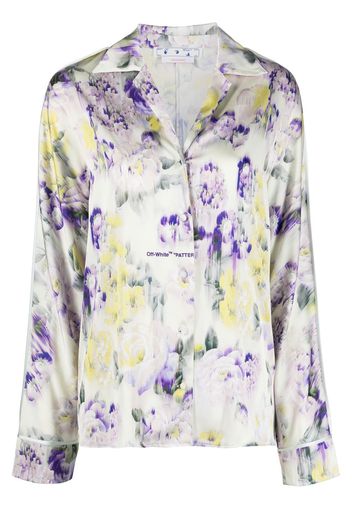 Off-White Chine Satin floral-print pajama shirt - Grün