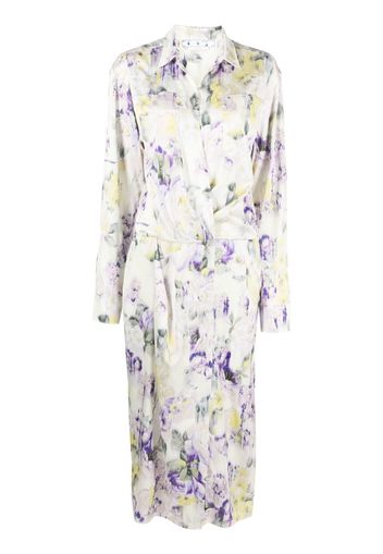 Off-White Kleid mit Blumen-Print - Grün