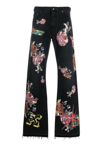 Off-White Jeans mit Blumen-Print - Schwarz