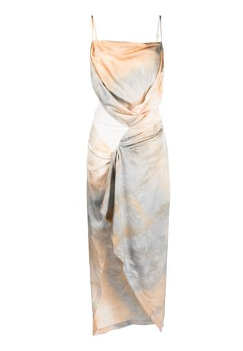 Off-White tie-dye print draped slip dress - Braun