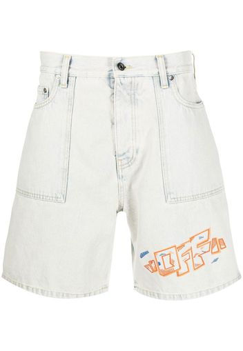 Off-White embroidered-logo denim shorts - Blau