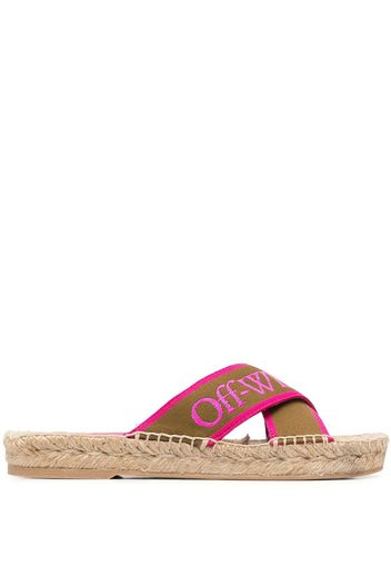 Off-White logo-strap raffia sole sandals - Grün