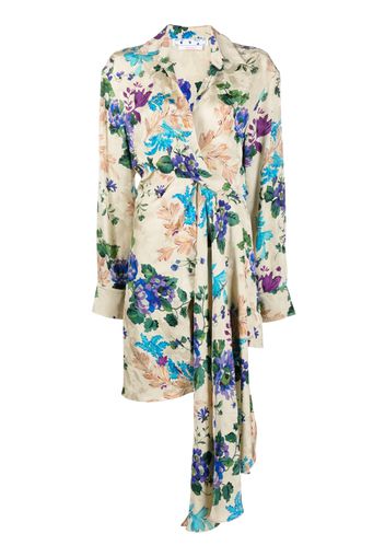 Off-White floral-print asymmetric-hem shirtdress - Nude