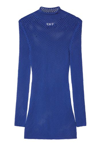 Off-White Minikleid aus Mesh mit Logo-Print - Blau