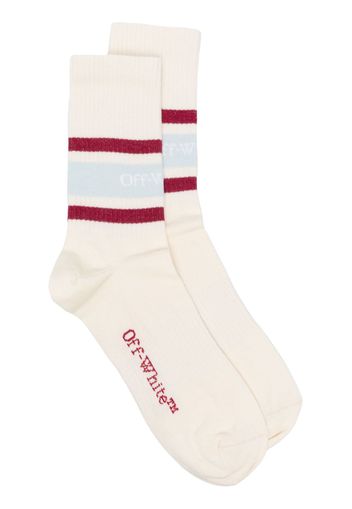 Off-White Gerippte Socken mit Intarsien-Logo - Weiß