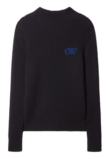 Off-White Gerippter Strickpullover mit Stickerei - Blau