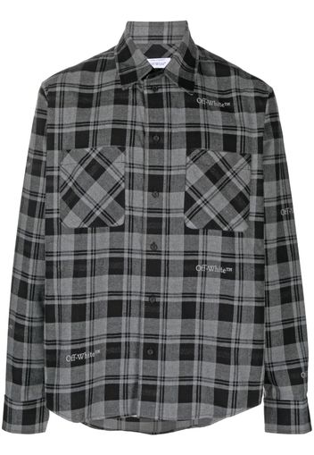 Off-White logo-embroidered check-print shirt - Grau