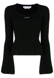 Off-White Geripptes Langarmshirt mit Logo-Print - Schwarz