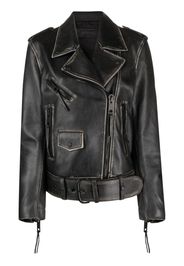 Off-White faded-effect leather biker jacket - Schwarz