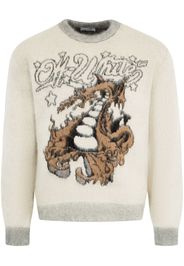 Off-White Mohairpullover mit Drachen-Intarsie - Nude