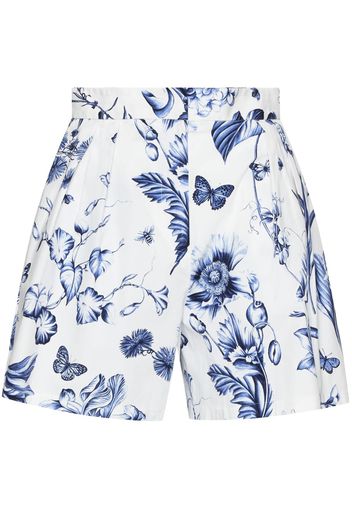 Oscar de la Renta floral-print high-waisted shorts - Blau