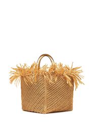 Oscar de la Renta Medium Raffia Crochet Square tote bag - Nude