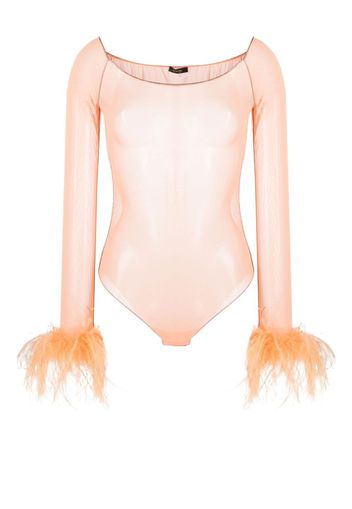 Oséree ostrich feather-trim bodysuit - Orange