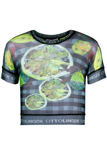 Ottolinger lemon-print mesh cropped T-shirt - Grün