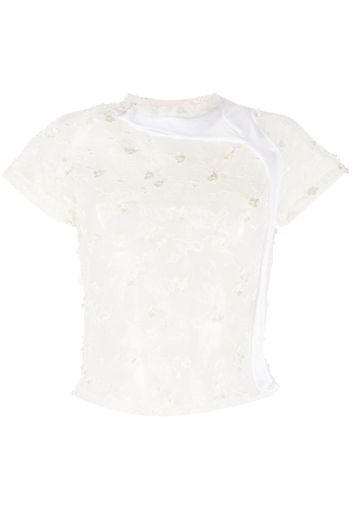 Ottolinger lace-embroidered semi-sheer T-shirt - Nude