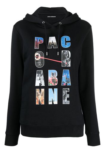 Paco Rabanne Kapuzenpullover mit Logo-Print - Schwarz