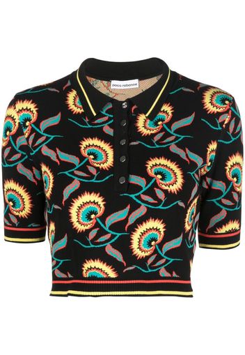 Paco Rabanne floral-print short-sleeved polo shirt - Schwarz