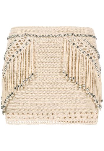 Paco Rabanne beaded fringed miniskirt - Nude