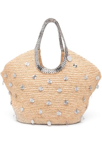 Paco Rabanne large embellished raffia tote bag - Nude