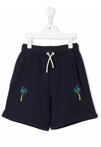 Palm Angels Kids FLEECE SHORTS NAVY BLUE YELLOW - Blau