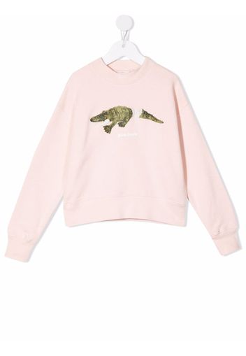 Palm Angels Kids crocodile-print cotton sweatshirt - Rosa