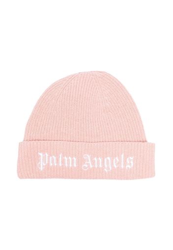 Palm Angels Kids Gestrickte Mütze mit Logo-Stickerei - Rosa