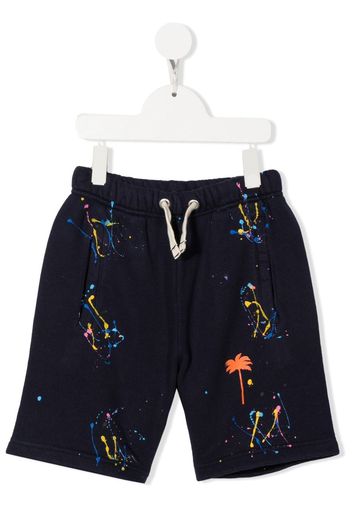 Palm Angels Kids paint-splatter cotton shorts - Blau