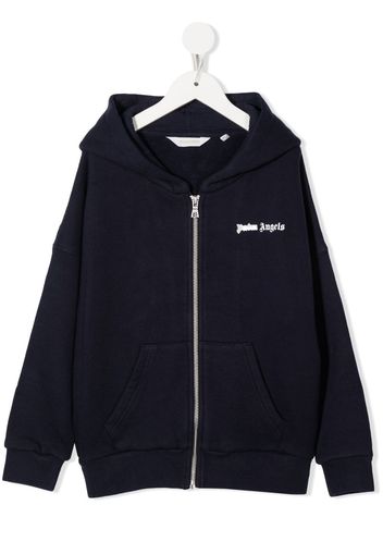 PALM ANGELS KIDS logo-print zip-up cotton hoodie - 4601 NAVY BLUE WHITE